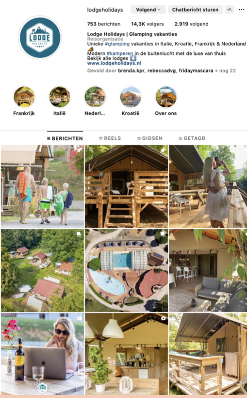 Instagram-feed van Lodge Holidays, glamping vakanties